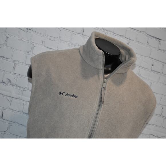Columbia Fleece Jacket Vest Mens Size XL Camping Hiking Tan Polyester Full Zip - Picture 3 of 6